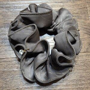 Vintage 80s Brown Metallic Gold Rhinestones Hair Scrunchie
